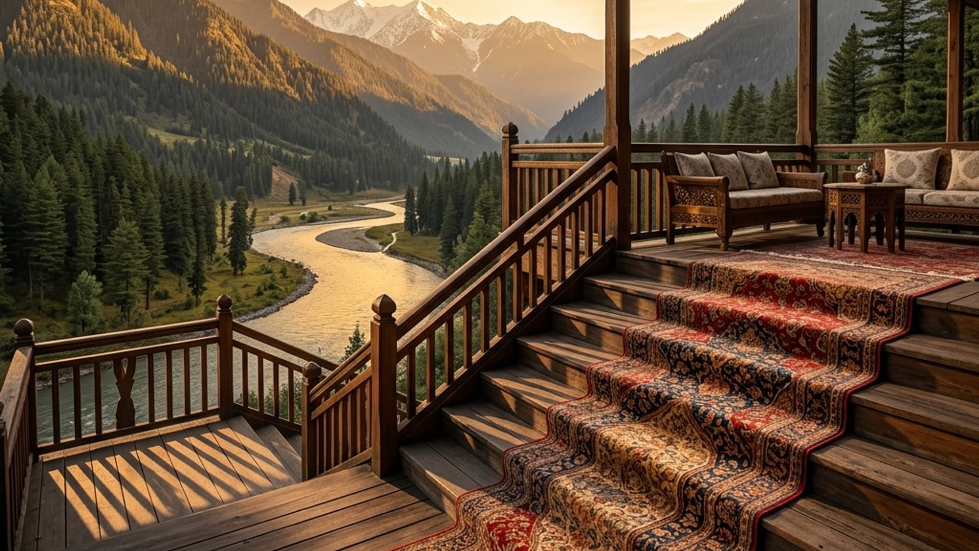 Traditional Shalimar carpet in a Kashmir-inspired setting